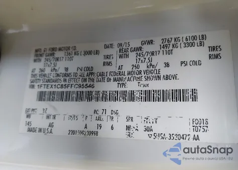 2015 Ford F-150 Xl из США, поврежденный, VIN 1FTEX1C85FFC95546